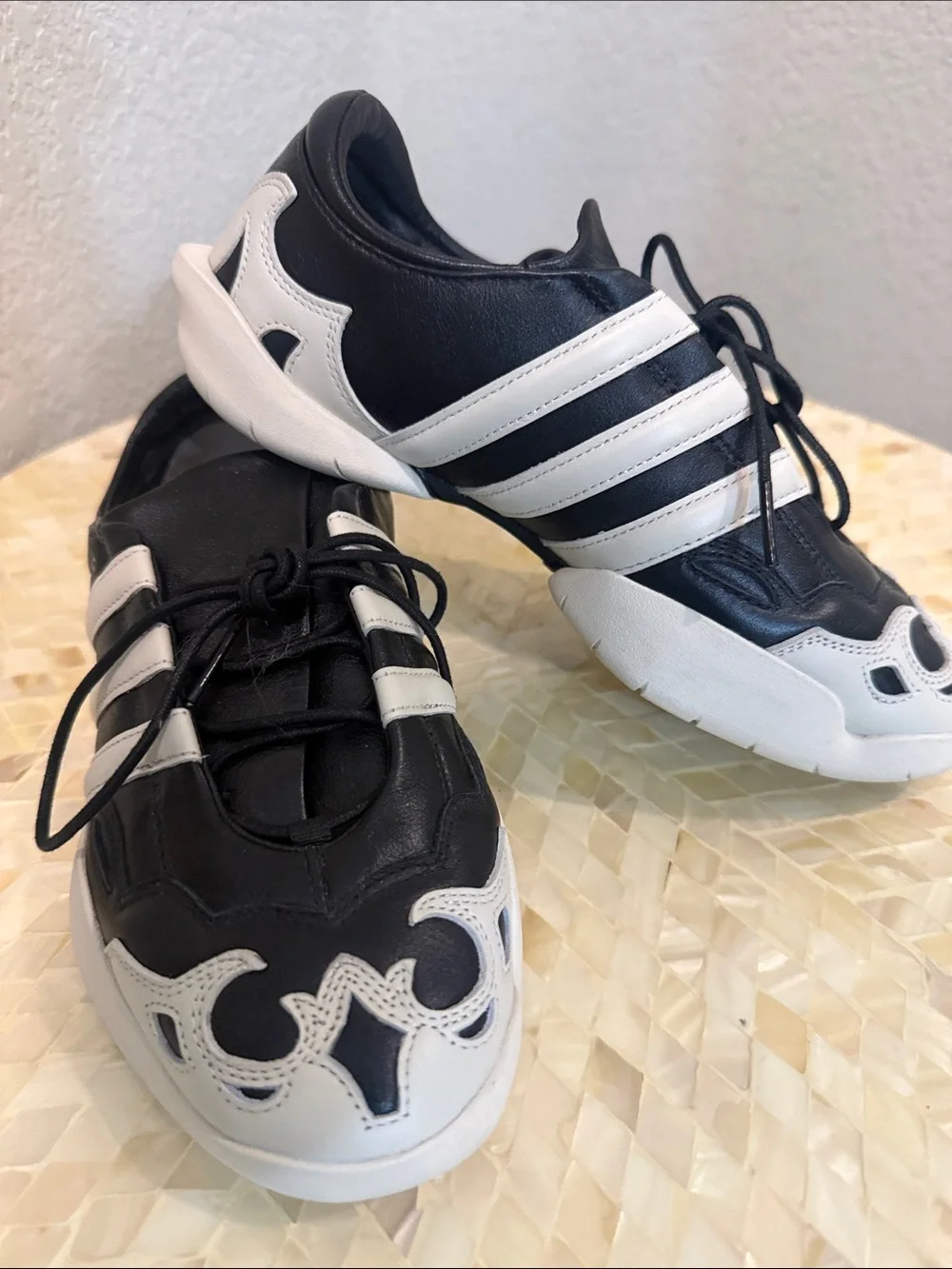 Yohji Yamamoto Black and White Striped Leather Sneakers size 5